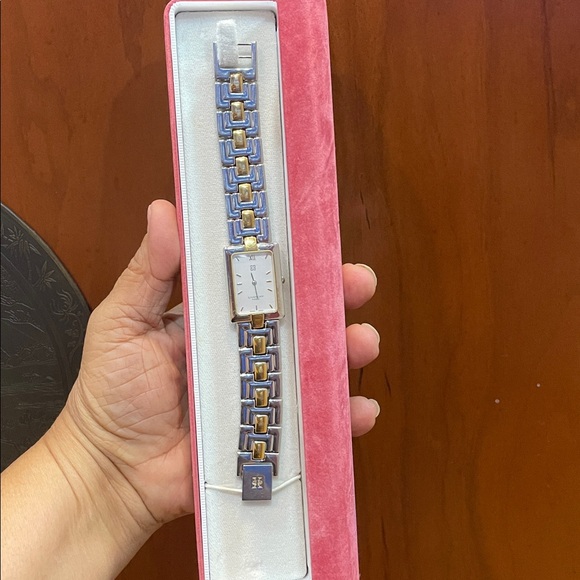 GIVENCHY Gold Silver Combination Swiss White Dial Rectangular Watch - Picture 3 of 6